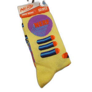 NERF Crew Socks Blaster Darts Novelty Gift Hasbro Yellow Fits Men Shoe 6-12